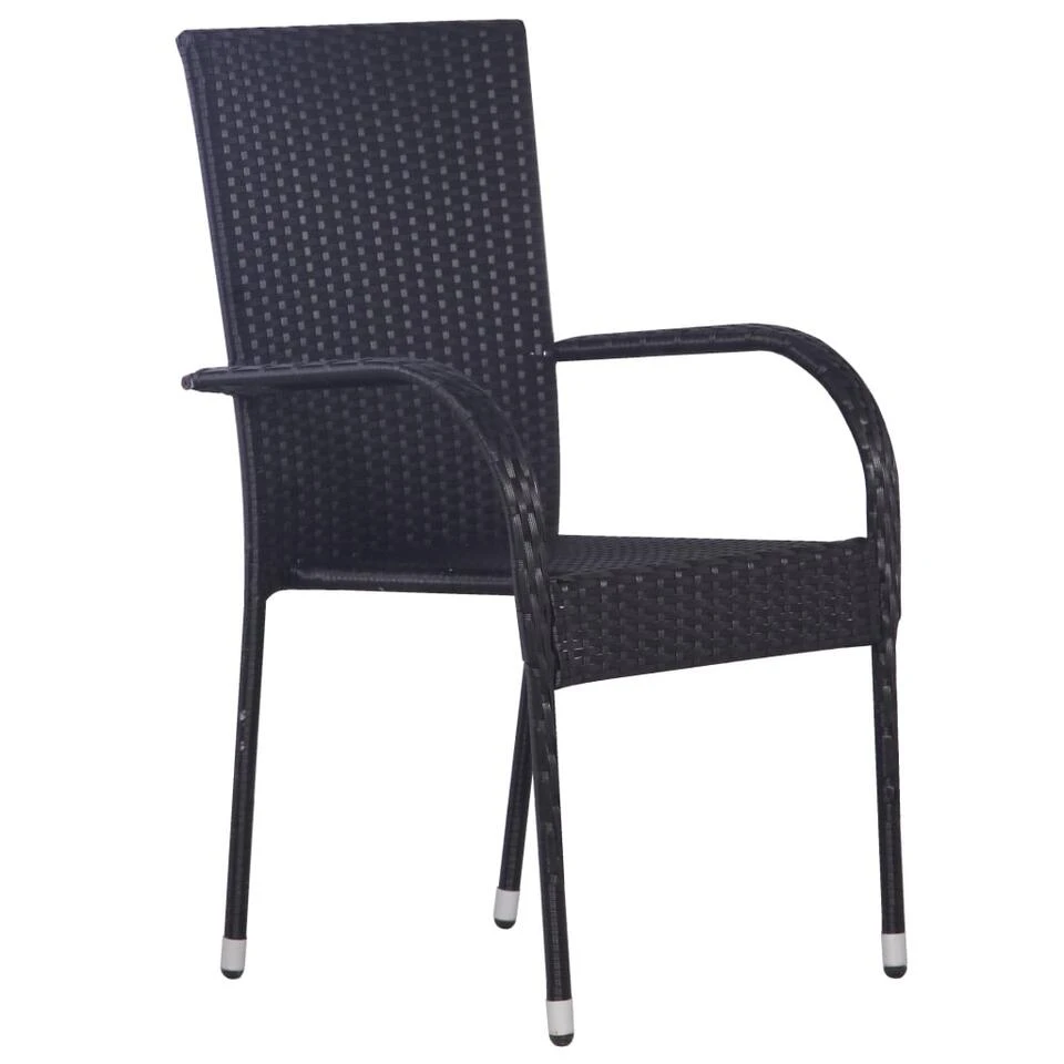 VidaXL Tuinstoelen Stapelbaar 2 St Poly Rattan Zwart - Image 4