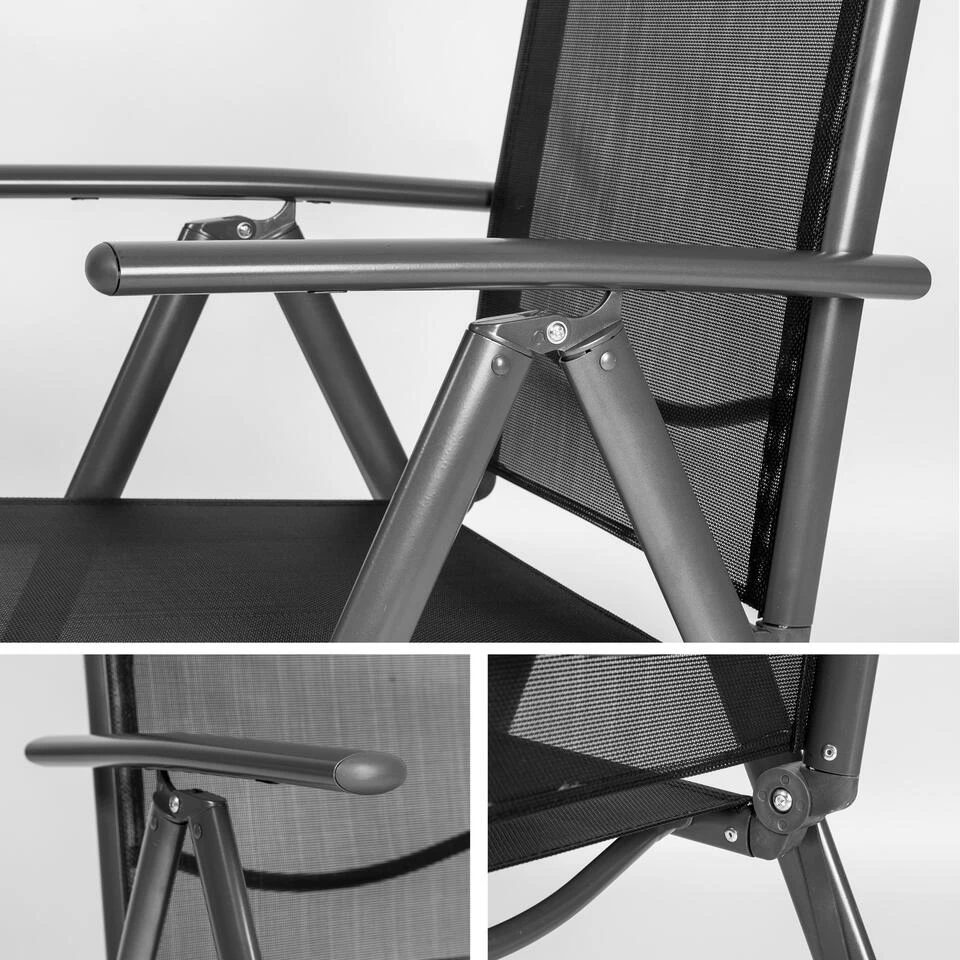 Tectake - Aluminium Tuinstoel / Tuin Stoel Antraciet - Zwart - Image 4